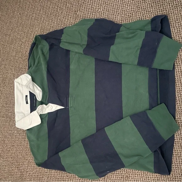 Abercrombie & Fitch Green and Navy Striped Polo - Picture 2 of 4